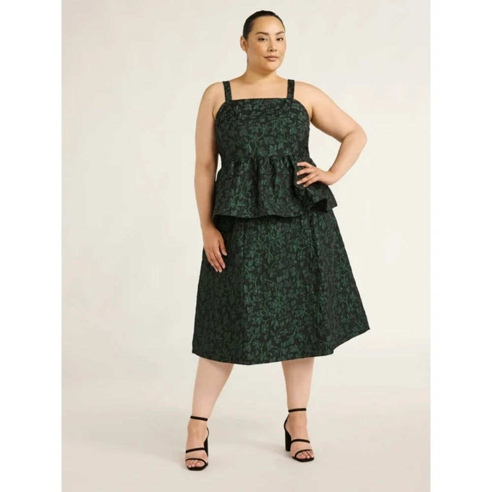 Scoop Women's Plus Jacquard Peplum Top NWT